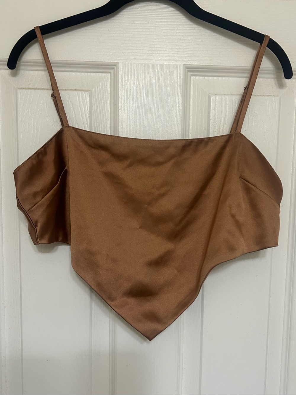 FOREVER 21 Brown Satin Hankerchief Crop Top Camisole Size Large